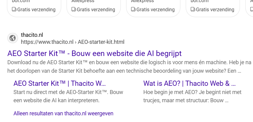 AEO Starter Kit op pagina 1 in Bing